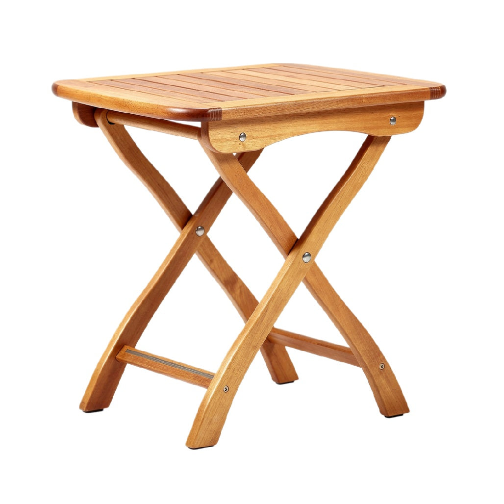 Mesa plegable de madera con diseño moderno y estructura ligera.