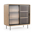 Título: Vitrina Moderna de Madera con Puertas de Vidrio y Estantes Ajustables