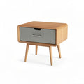 Mesita de Noche Moderna de Madera con Cajón Gris y Patas de Madera